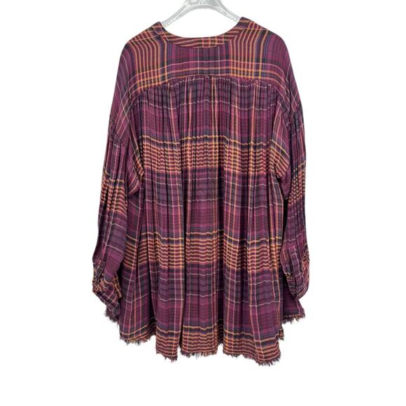 Free People Come On Over Maroon Wine Plaid Flannel Oversized Long Sleeve Shirt - Picture 12 of 14